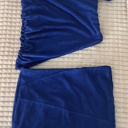 Blue Electric Set asymmetrical top and mini skirt new Shein