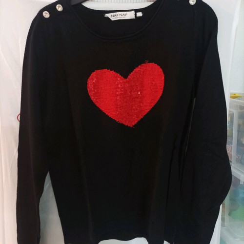 Naf Naf knitted sweater like new with red heart and buttons
