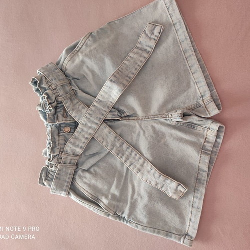 Denim shorts like new, 100% cotton, light blue with elastic waist and belt, sizes XS and S