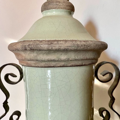 Ceramic decorative vase like new with iron handles