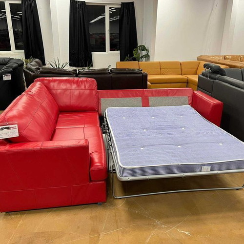 Red leather corner sofa FREYA with bed function new