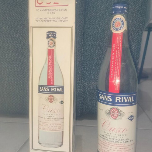 Sans Rival Ouzo P. Thomopoulou kai Yiou like new, sealed bottle