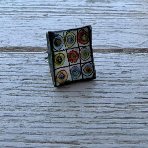 Handmade ceramic ring like new, multicolor