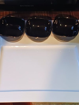 Aslanis porcelain square serving tray with 3 bowls