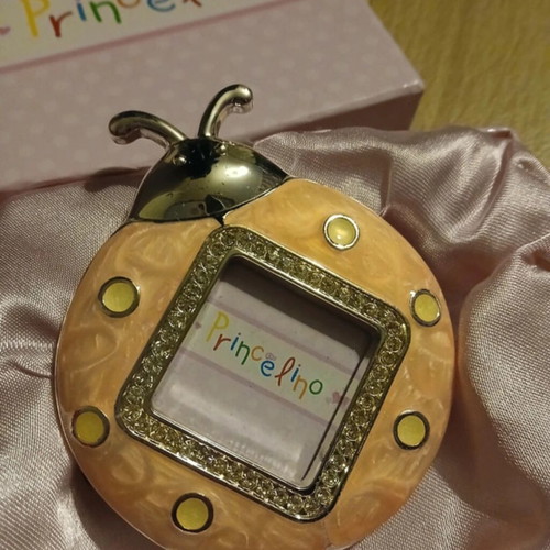 Children's photo frame silver 925 ladybug shape with white diamonds