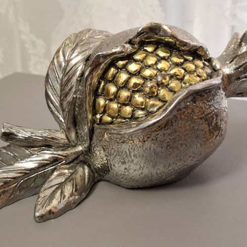 Vintage oversized Italian silver-plated pomegranate Marchetti Preziosi used