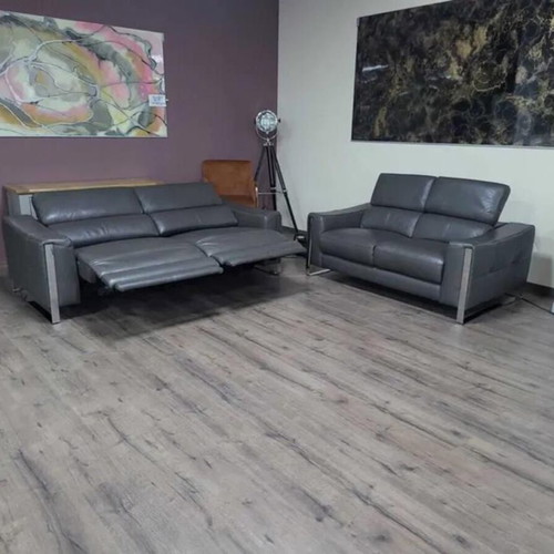 Gray Leather Sofa Set Three-Seater and Two-Seater Torres New