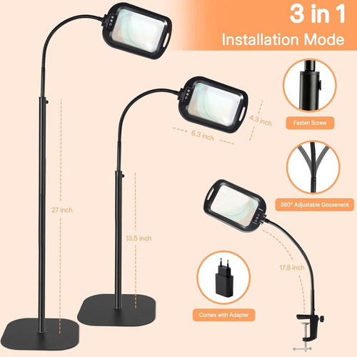 Gaborish 3-in-1 magnifying lamp 10x/30x with 60 LED and stand