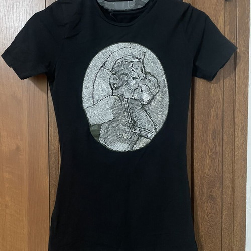 Black T-shirt with Sequin Print, Used, Size S