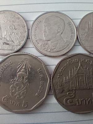 Thailand Baht coins used, pack of 5 pieces