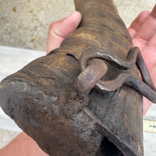 Transport container used, possibly for gunpowder, made of horn