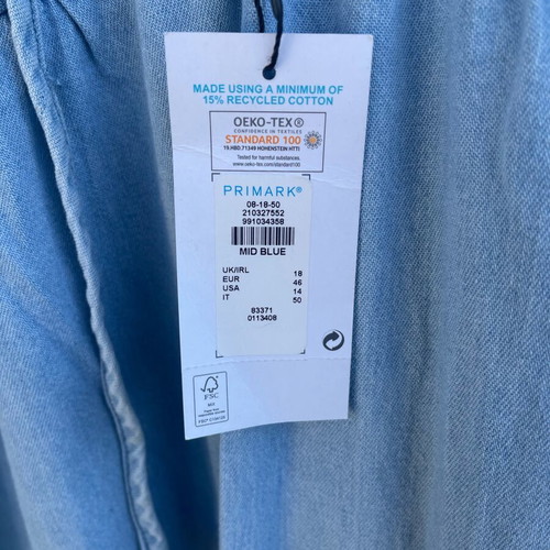 Denim long peasant dress new, Primark, blue turquoise
