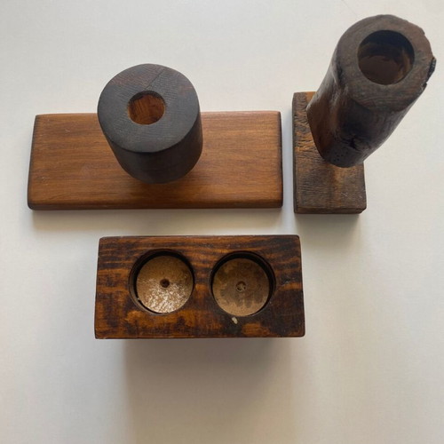 Rustic wooden candle holders set of 3 used, handcrafted minimal style