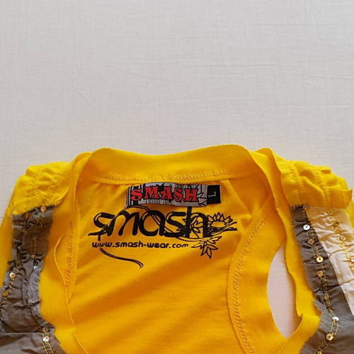 Smash Wear Y2K Tank Top with Graphic Print and Sequins like new, beige and yellow