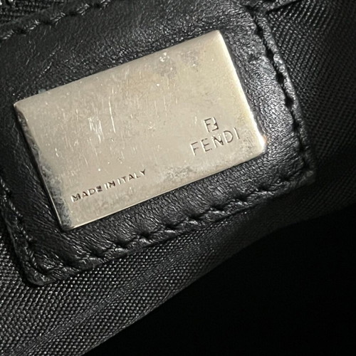 Fendi Tote Zucchino FF Logo black leather trim handles used