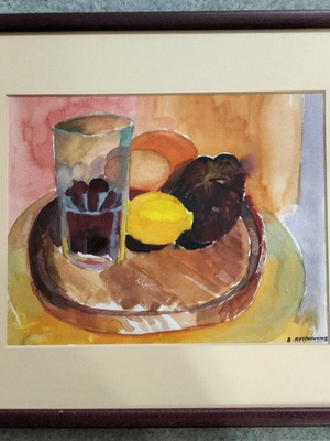 Original watercolor still life painting with fruits, framed, 2013