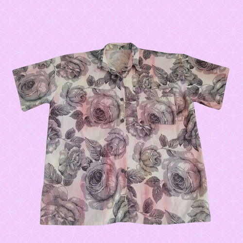 Vintage short-sleeve shirt like new with floral watercolor design