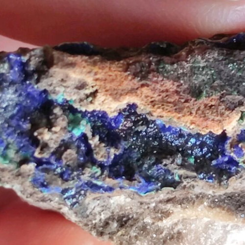 Azurite with malachite on marble new, Lavrio area