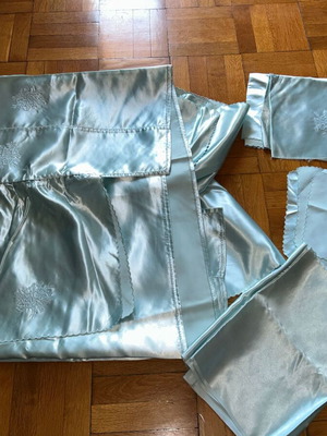Vintage 50s-60s satin embroidered trousseau set, 9 pieces