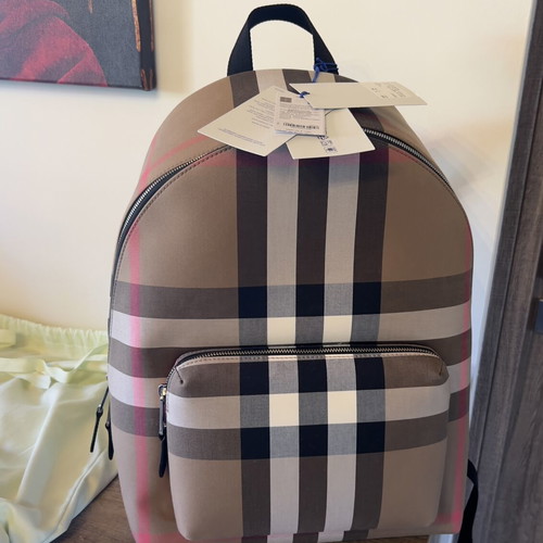 Burberry Jeff κλασικό καρό σακίδιο πλάτης καινούργιο, καμβάς και δέρμα