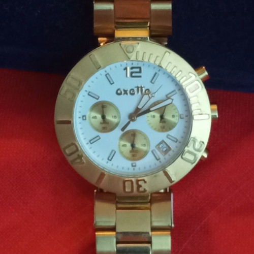Oxette quartz stainless steel watch used, bronze tone bracelet