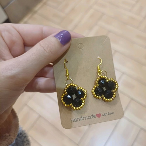 Long black earrings with gold handmade new