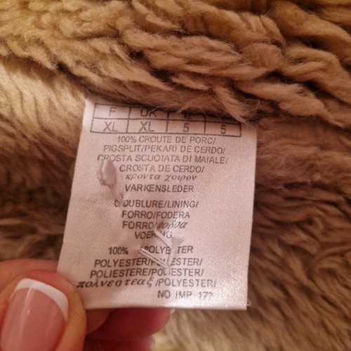 Women's leather mouton coat beige like new, size Medium-Large
