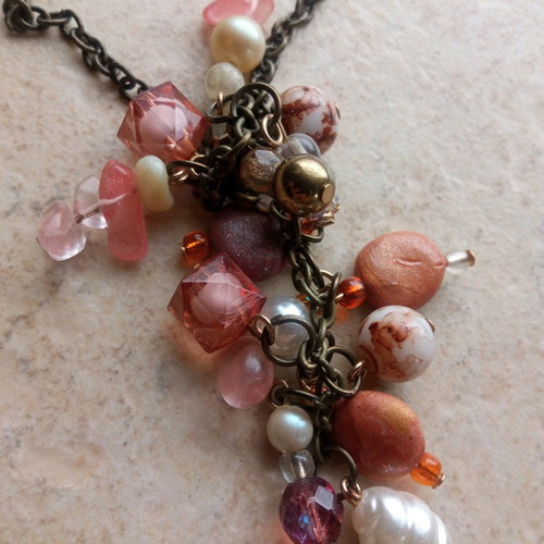 Long handmade necklace new, brown and orange