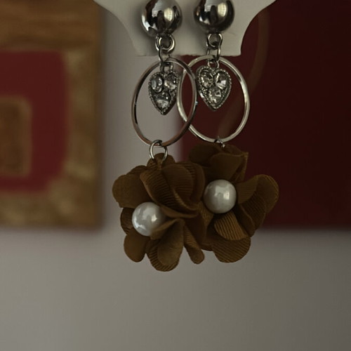 Earrings new, brown and silver