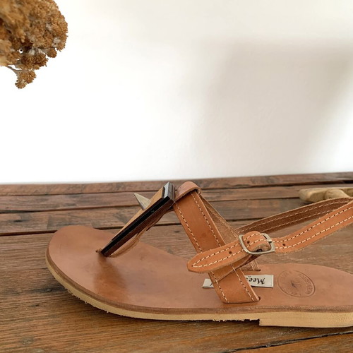 Meet The Cat leather sandals new, wood and plexiglass details, size 37
