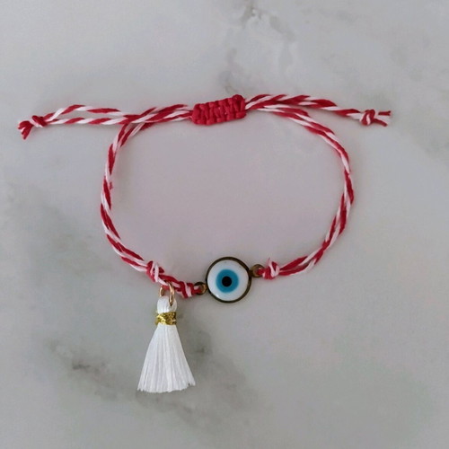 Martaki bracelet made to order with eye charm and white tassel