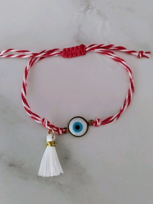 Martaki bracelet made to order with eye charm and white tassel