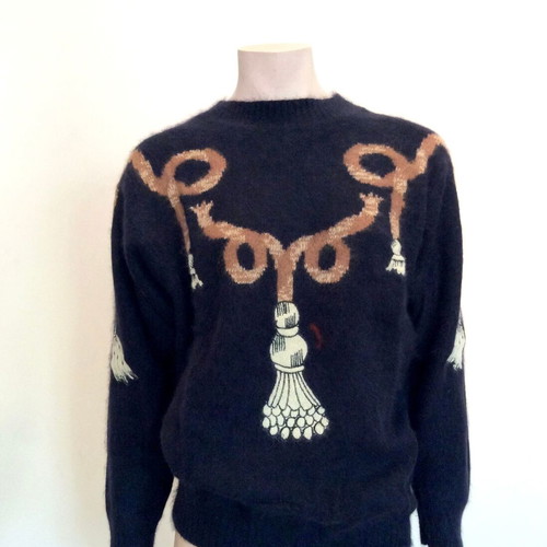 Mondì Wool & Angora Knit Sweater with Tassel Print, Size S/M