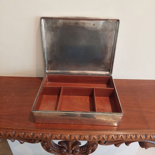 Antique silver-plated cigar box with rosewood like new