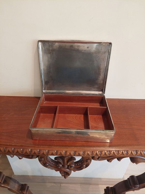 Antique silver-plated cigar box with rosewood like new