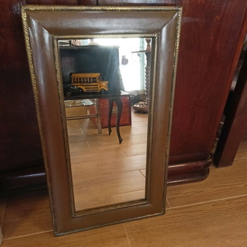 Mirror leather metal 41 x 71 cm