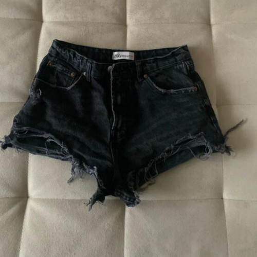 Zara black distressed denim shorts, size S