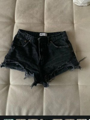 Zara black distressed denim shorts, size S
