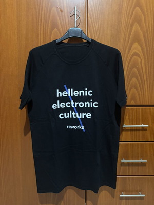 Owl Reworks T-shirt, Hellenic Electronic Culture print, medium, black
