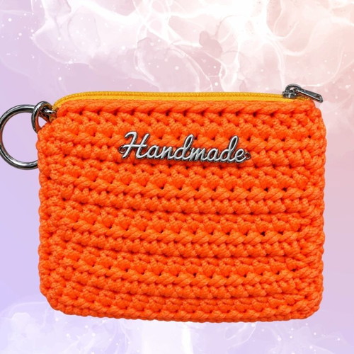 Handmade knitted wallet, orange