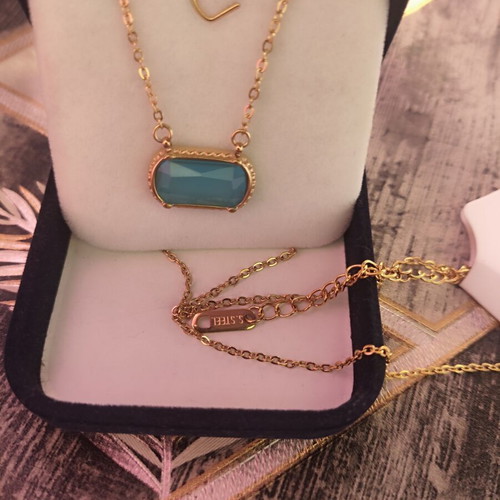 Necklace with turquoise stone new, gold color, stainless steel