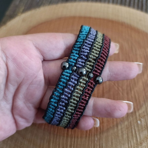 Handmade macrame bracelet new with hematite and waxed thread
