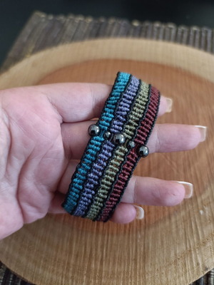 Handmade macrame bracelet new with hematite and waxed thread
