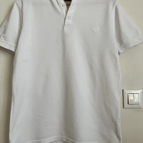 Pull & Bear white mandarin collar short-sleeve polo shirt like new, size S