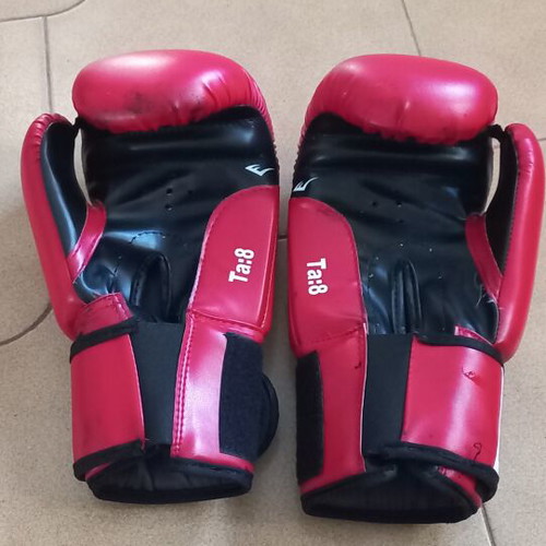 Everlast Ergo Moulded Foam Training Gloves 8oz used, red and black