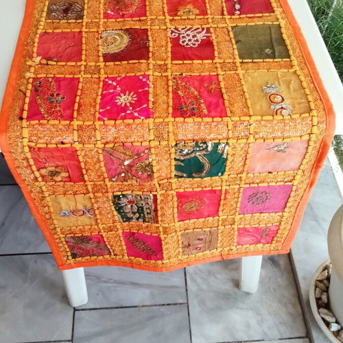 Indian Patchwork Set of 3: Large Table Runner 150x48 & 2 Cushions 42x42