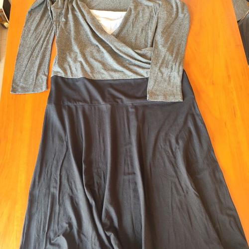 Long Sleeve Dress with Draped Bust, A Line, used, grey-black