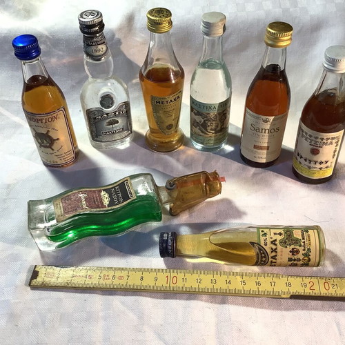 Greek liquor miniatures used, set of 8 bottles