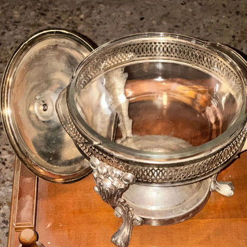 Vintage Silver-Plated Chafing Dish with Glass Container and Lid used