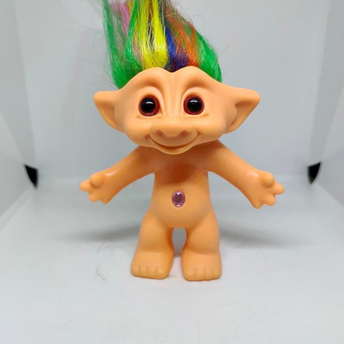 Collectible Efxoulis Troll Doll with Multicolored Hair and Pink Gem like new